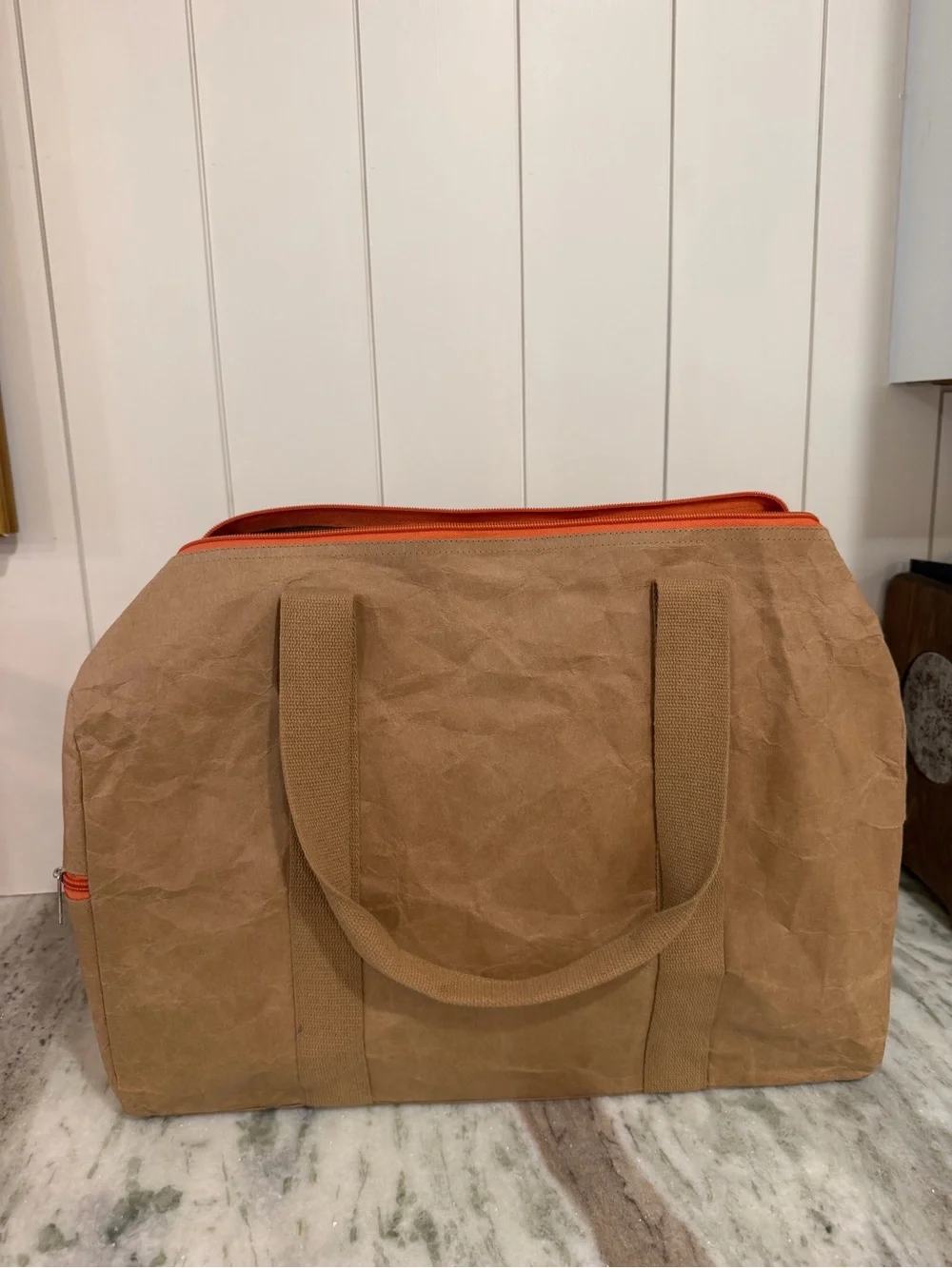Pulp Fusion Tan Duffel Bag with Orange Zipper